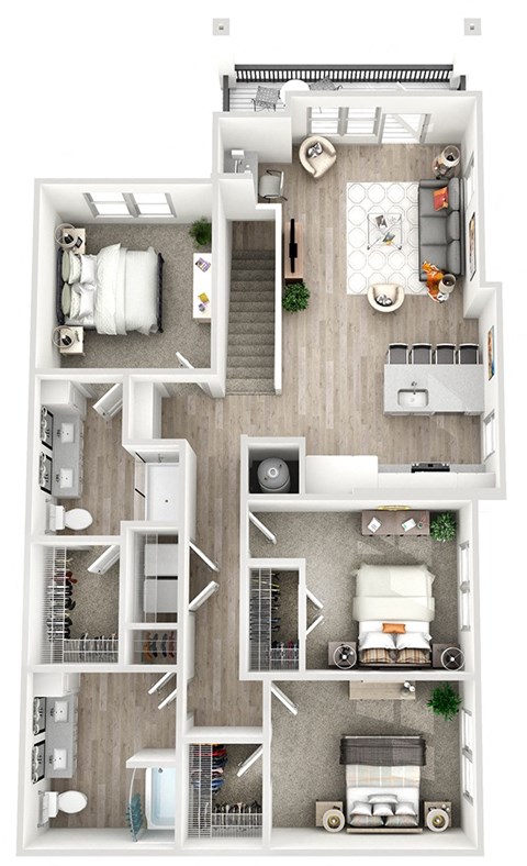 Floor plan for 3 beds, 2 baths, 1415 sqft